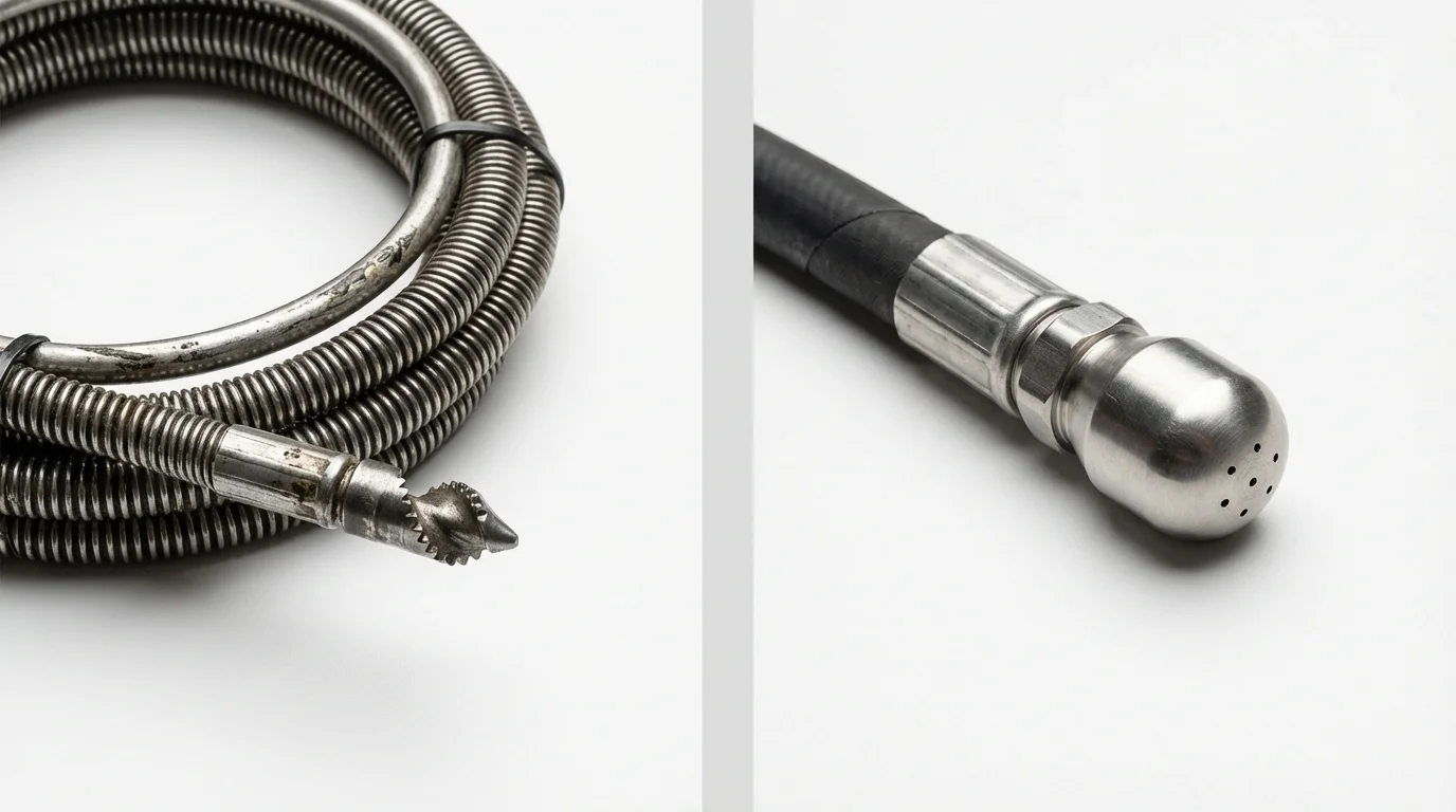 Drain snake cable and hydro jetting nozzle used for drain cleaning in Milford, OH