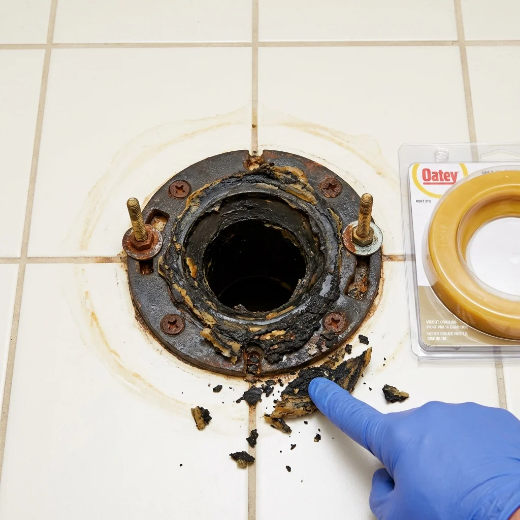 Failed wax ring showing water seepage at the base of a toilet in a Milford, OH home