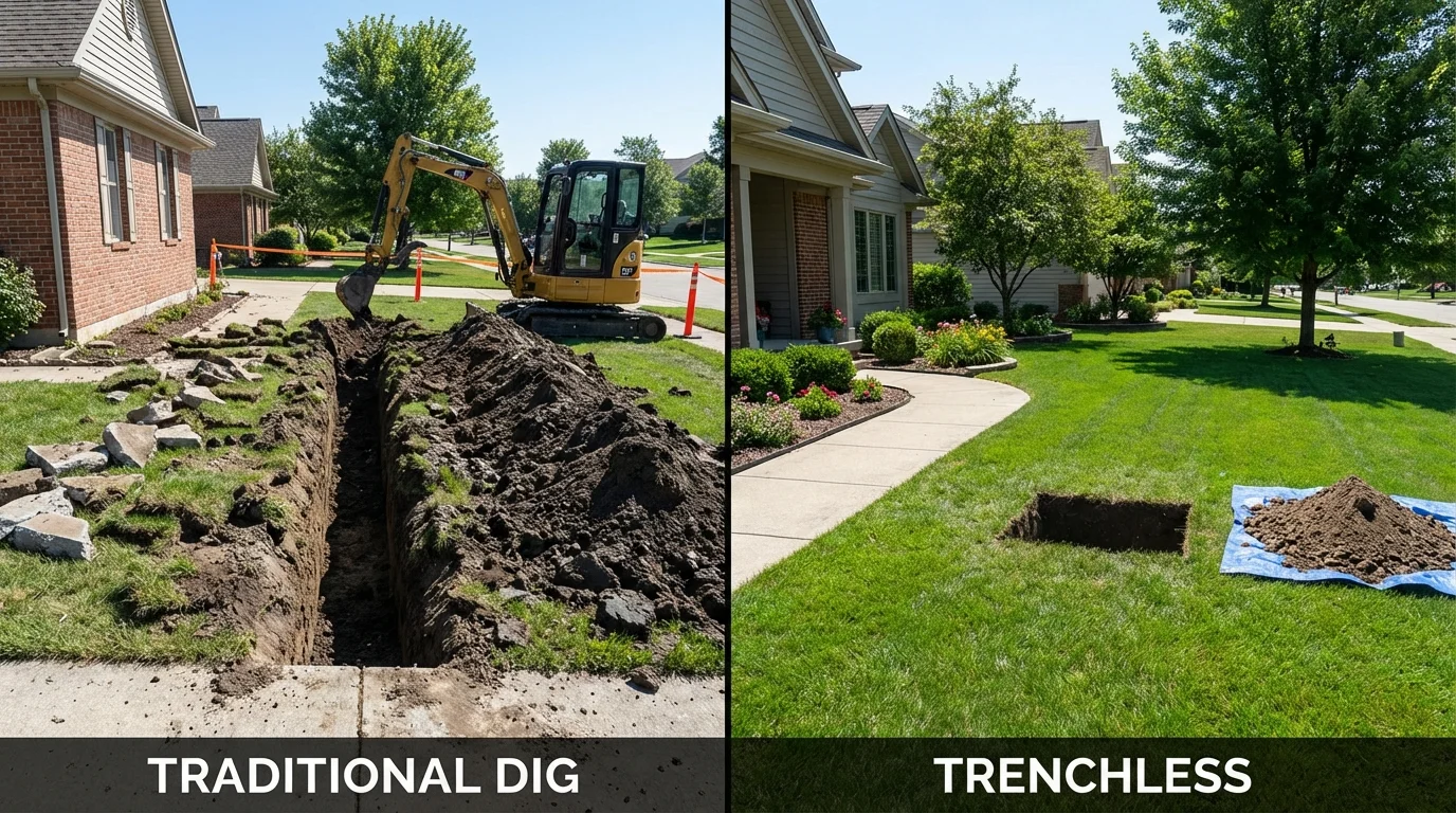 Trenchless sewer repair with minimal yard damage versus traditional excavation in Milford, OH